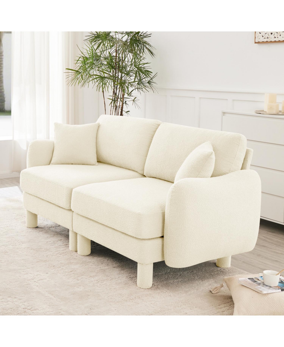 Streamdale Furniture 2-Seater Beige Boucle Shell Armrests Loveseat