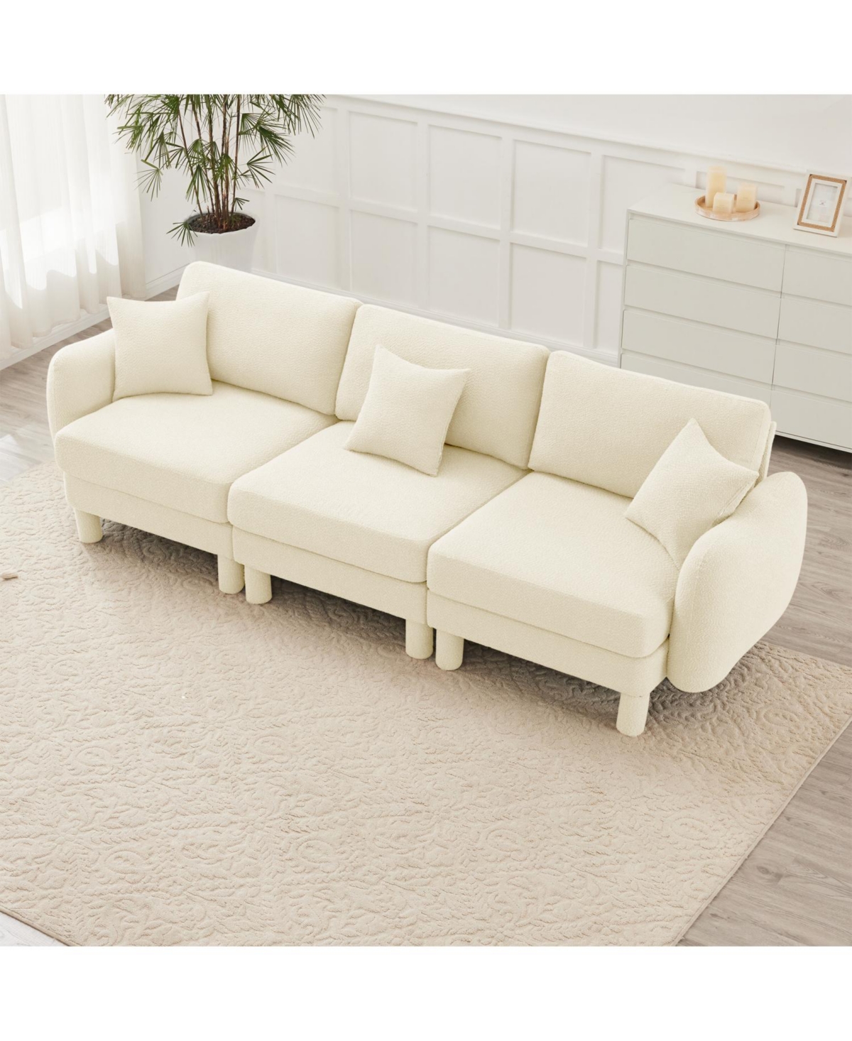 Streamdale Furniture Boucle 3-Seater Sofa with Shell Armrests