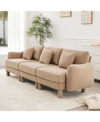 Boucle 3-Seater Sofa, Shell Armrests, Coffee