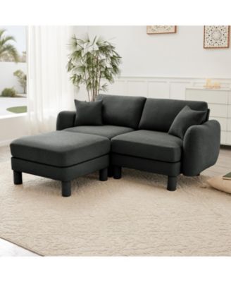 Boucle Loveseat Sofa with Ottoman & Shell Armrests