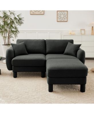 Boucle Loveseat Sofa with Ottoman & Shell Armrests
