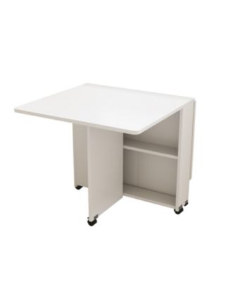 Folding Drop Leaf Dining Table with Wheels & Storage - White