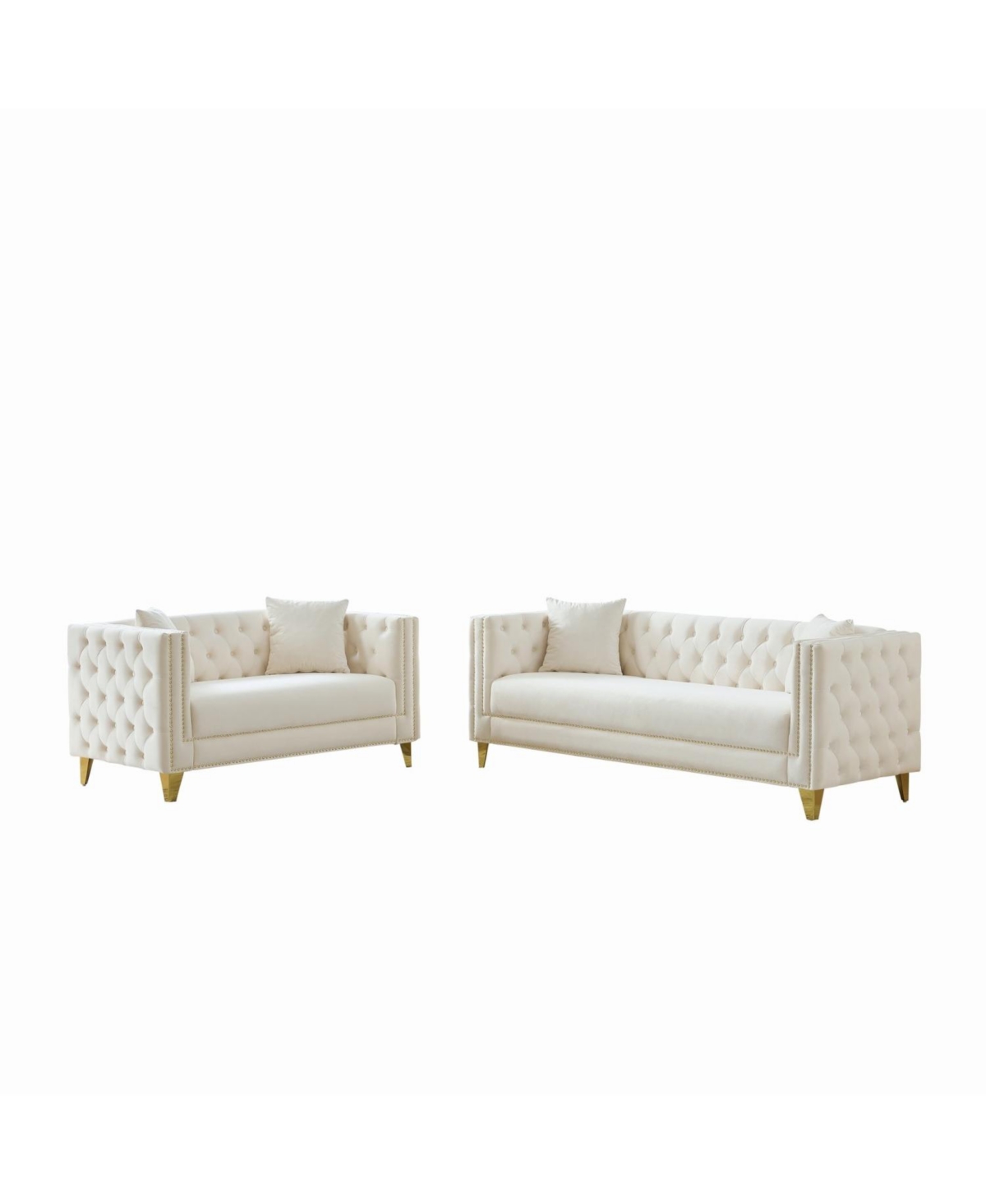 Streamdale Chesterfield Velvet Sofa, 3+2 Seater, Button Nailhead, Beige