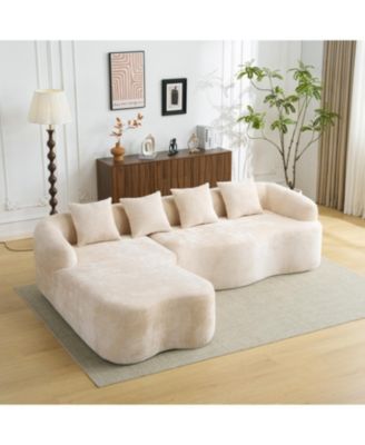 Chenille L-Shape Sectional Sofa with Curved Chaise