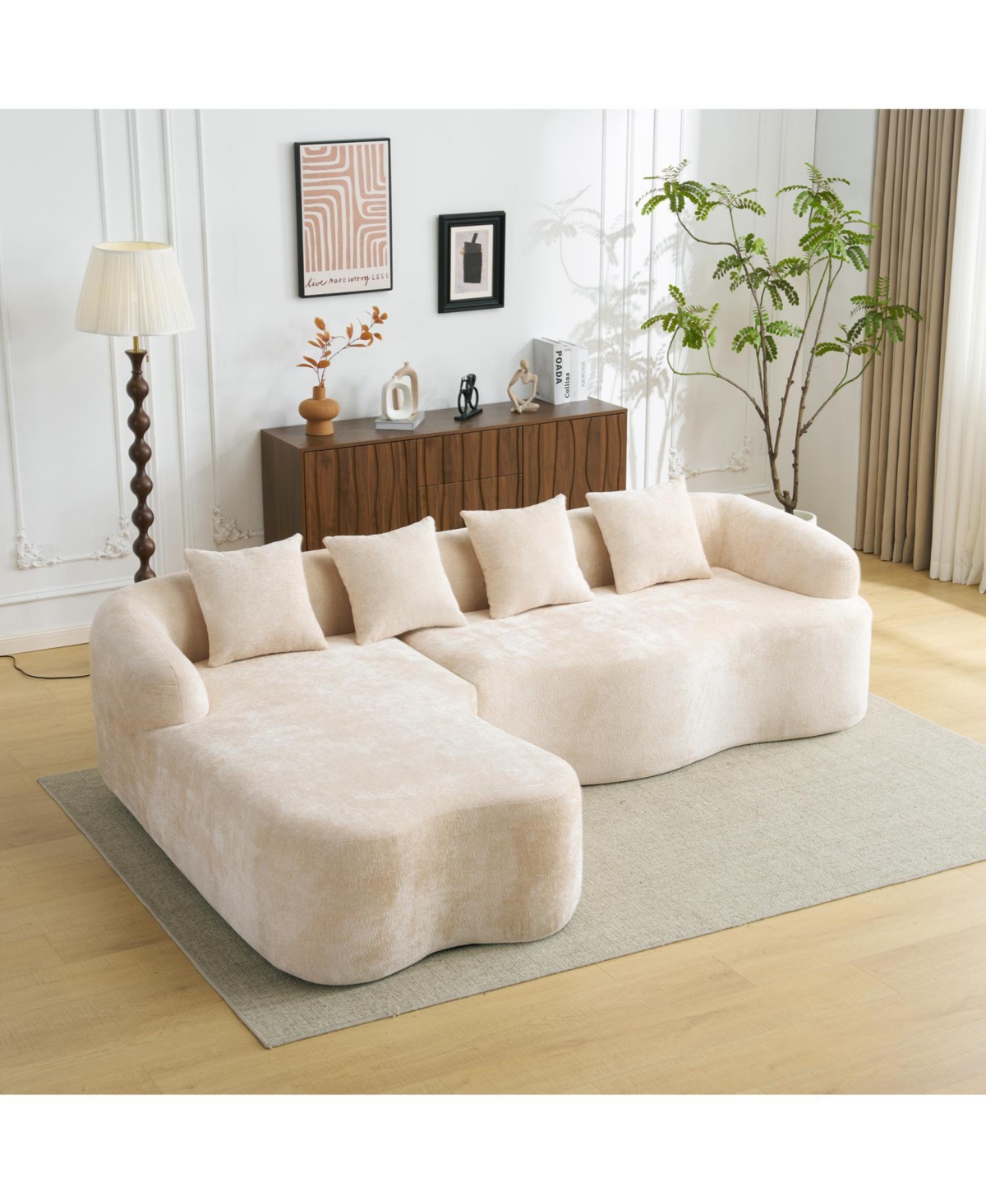 Streamdale Furniture Chenille L-Shape Sectional Sofa with Curved Chaise