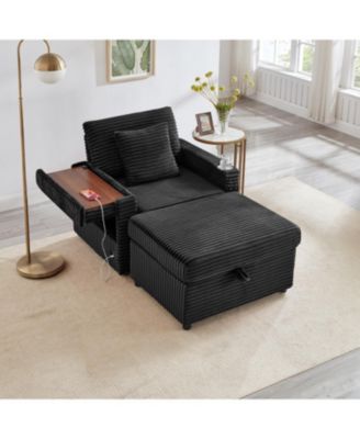 Fluffy Corduroy Lazy Sofa w/ Ottoman, Table & Storage