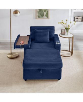 Fluffy Corduroy Lazy Sofa w/ Ottoman, Table & Storage