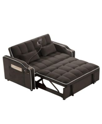  Foldable Velvet Sleeper Sofa Bed with USB, Phone Stand & Adjustable Back