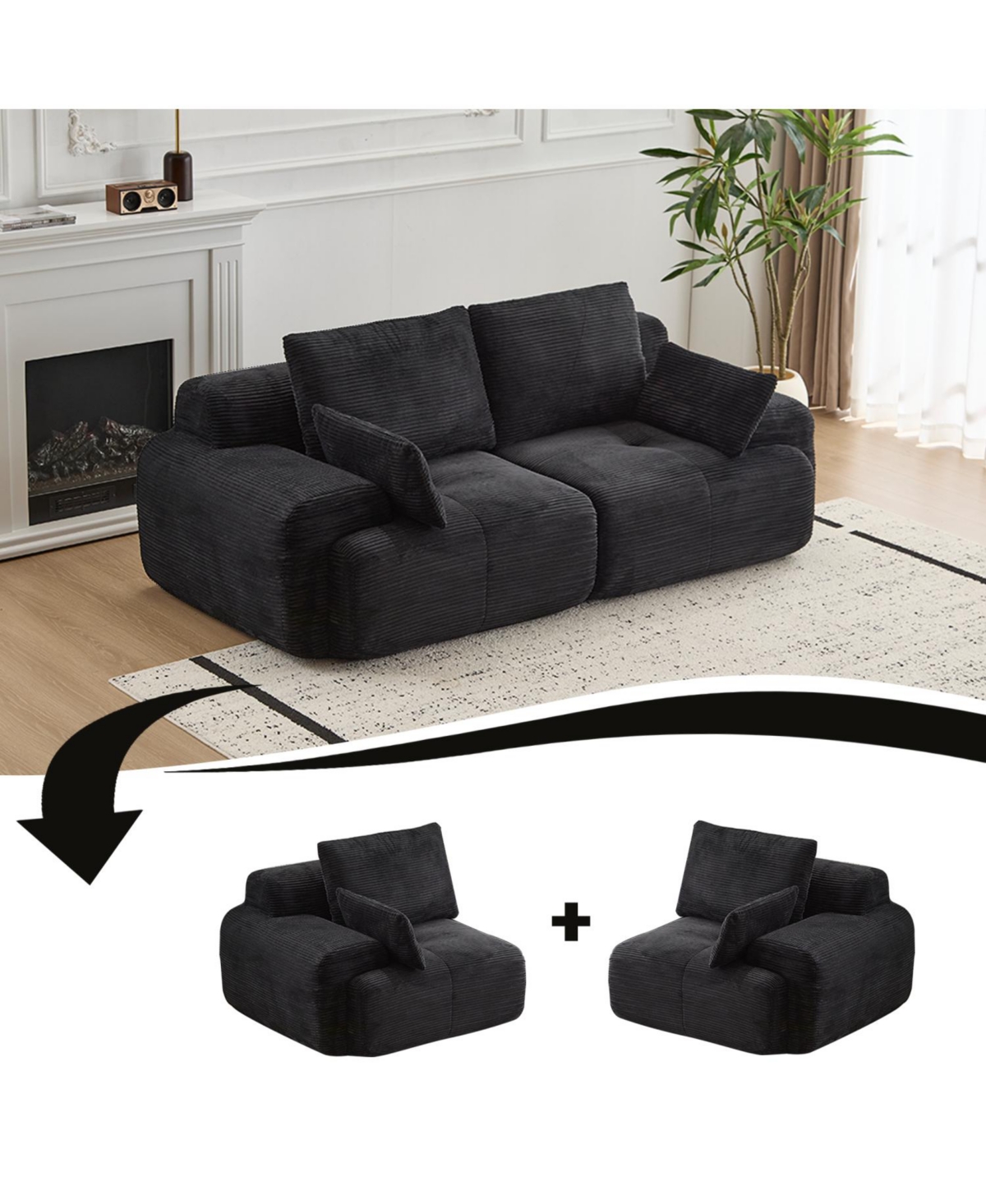 Streamdale Furniture Modern Memory Foam Corduroy Sectional Sofa