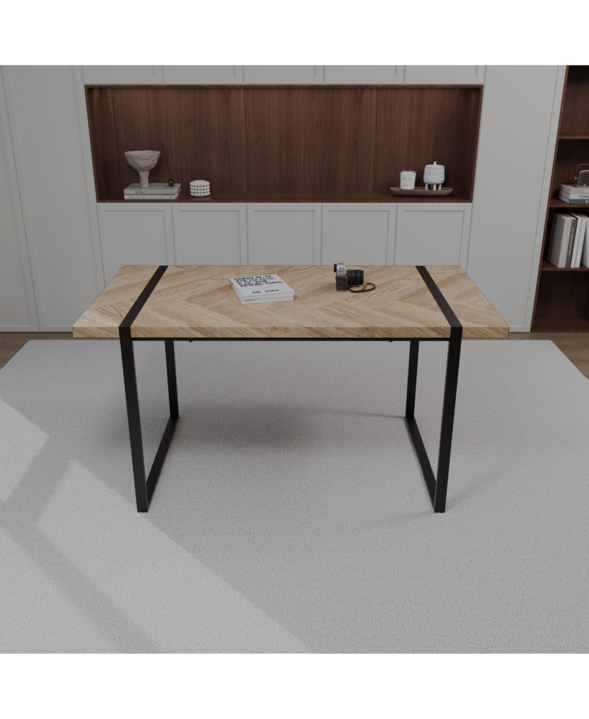 Streamdale Furniture 59" Modern Industrial Dining Table, Light Wood, Seats 4-6