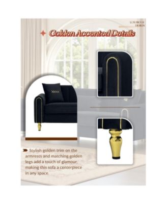 Modern Plush 3-Seater Sofa with Pillows & Metal Legs