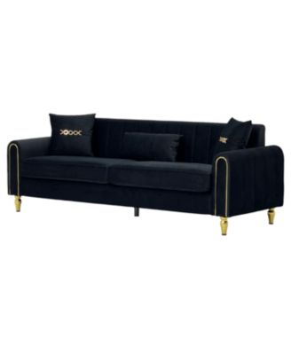 Modern Plush 3-Seater Sofa with Pillows & Metal Legs