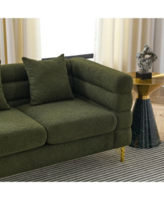 81" Oversized 3-Seater Sectional Sofa, Green Teddy
