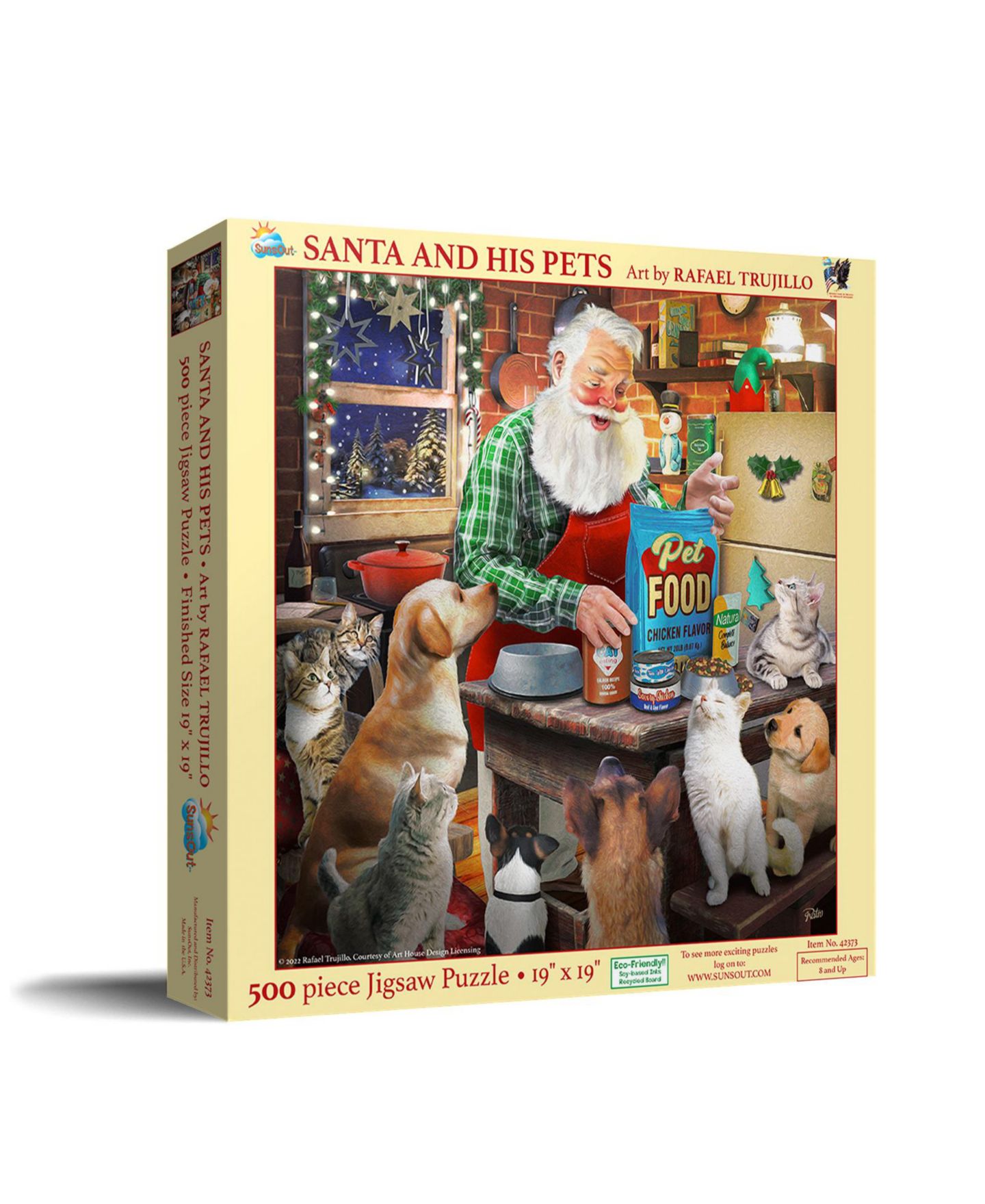 Детский пазл SunsOut Santa and His Pets 500 Piece Jigsaw Puzzle, от 15 лет — фото 1