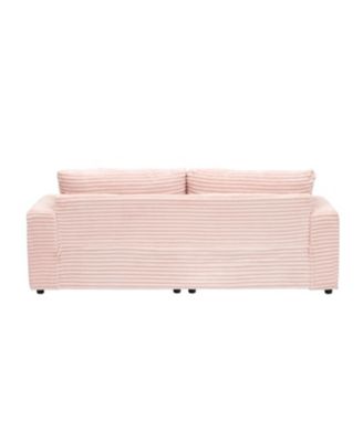 79" Pink Corduroy Sofa with Toss Pillows