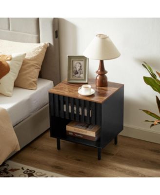 2 Set Nightstands with Grille Striped Doors