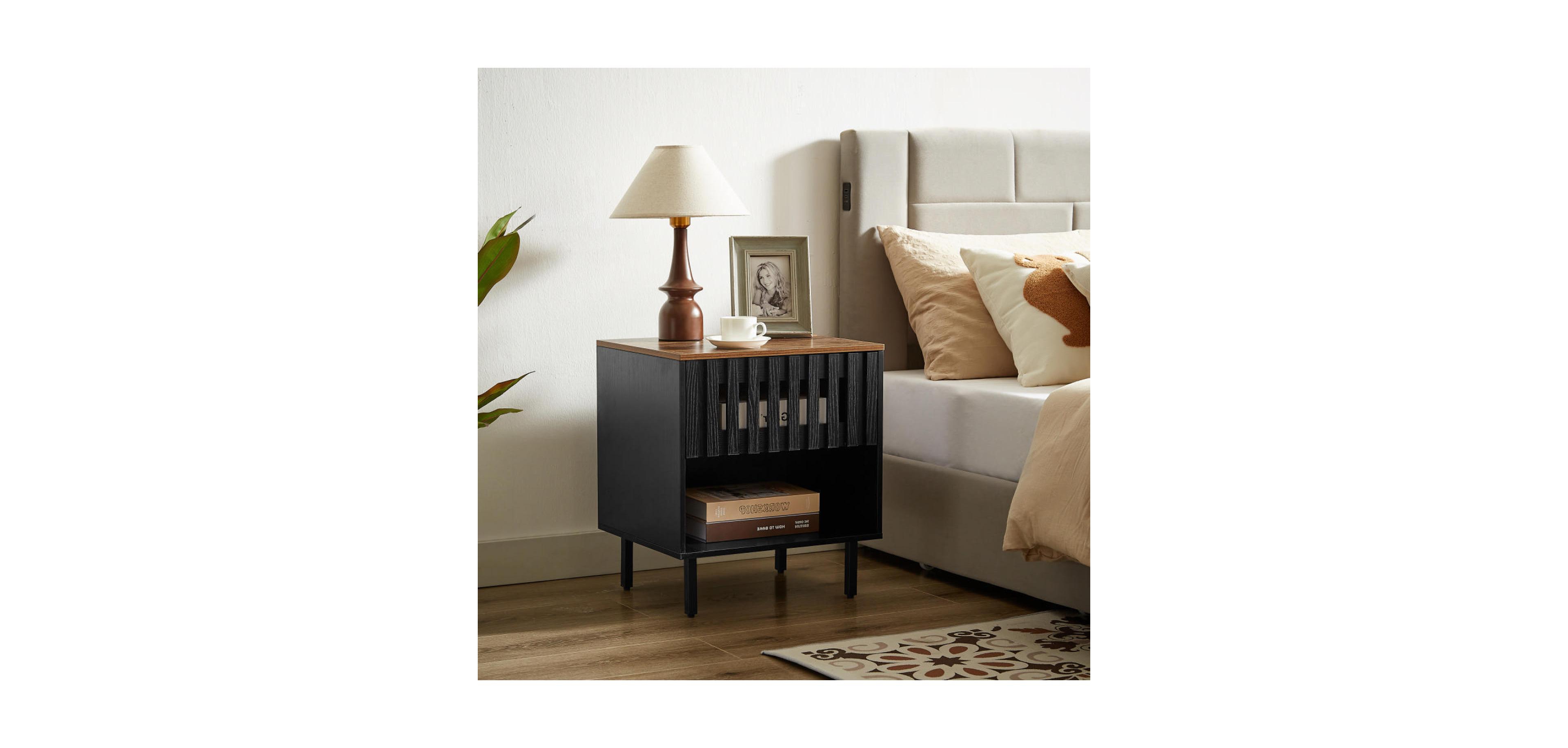 Streamdale Furniture 2 Set Nightstands with Grille Striped Doors