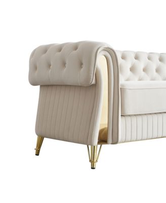 89" Chesterfield Tufted Velvet Sofa, Beige