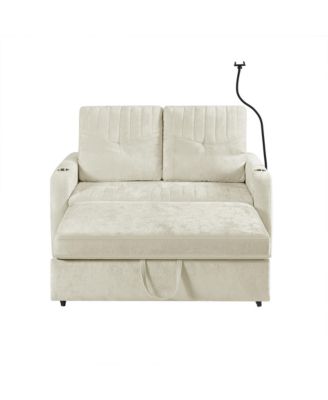 Modern Loveseat Sofa Bed with Pull-Out, Storage, and Ports