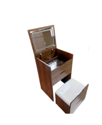 3-in-1 Compact Vanity Desk with Plip Top Mirror and Drawers