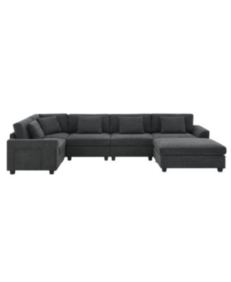 6-Seat U-Shaped Sectional Sofa with Ottoman, Storage, and Charging Ports