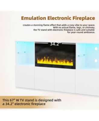 Modern TV Stand with Electric Fireplace & LED Light