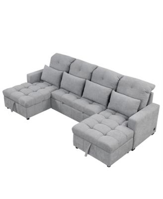 Oversized Sectional Sofa Bed with Storage and USB Ports