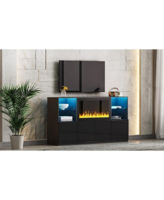 Modern TV Stand with Electric Fireplace & LED Light