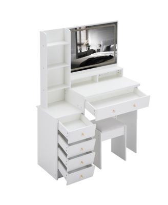 Large Vanity Table with Charging Station and LED Mirror (41)