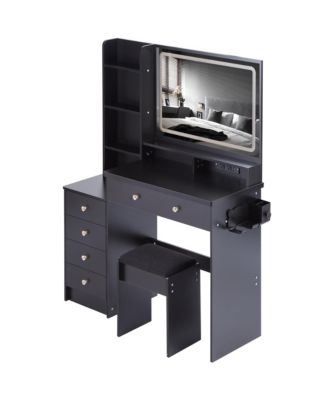 Large Vanity Table with Charging Station and LED Mirror (41