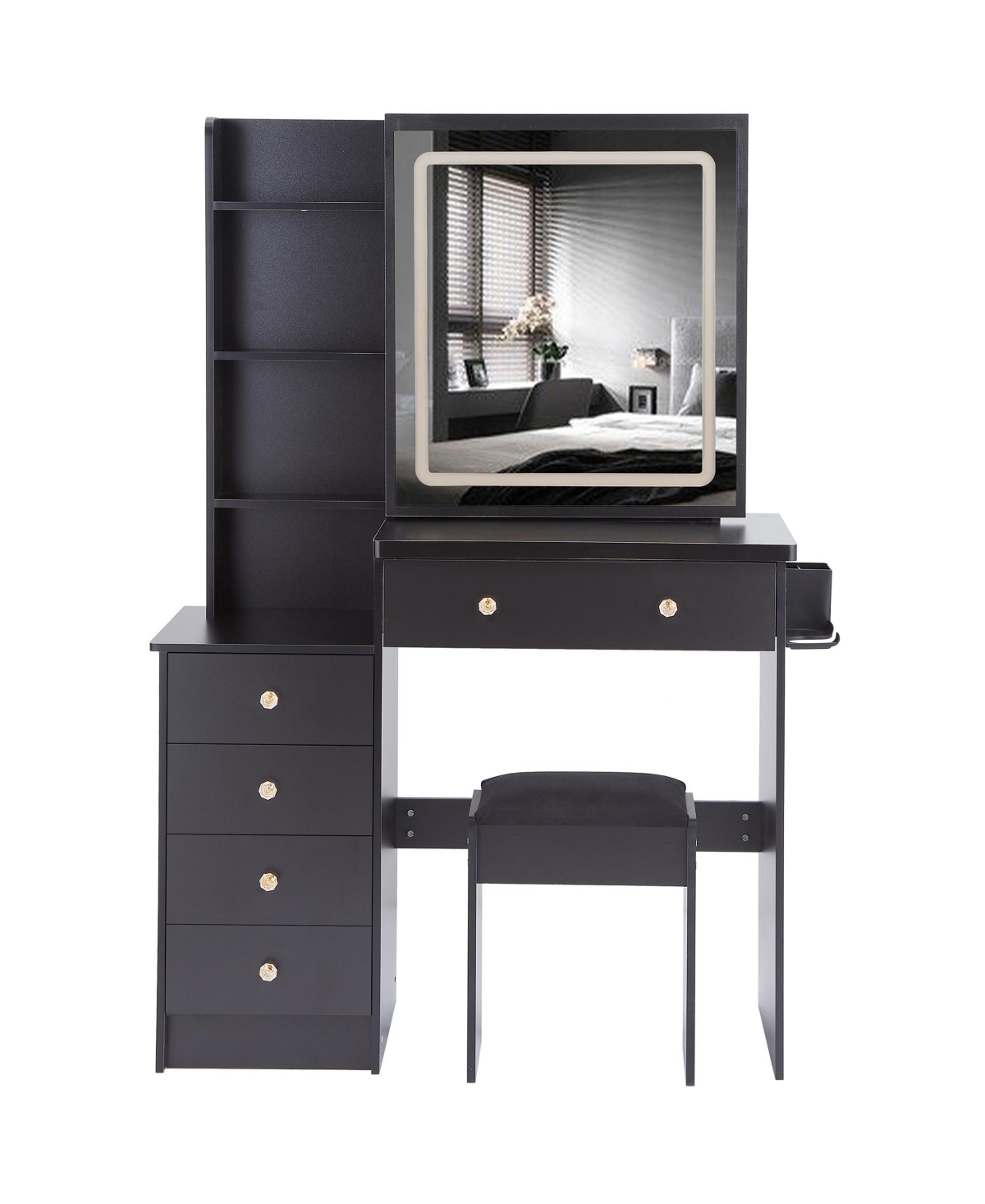 Streamdale Furniture Vanity Table Set with Sliding Mirror, 2 Ac+2 Usb, Hair Dryer Stand