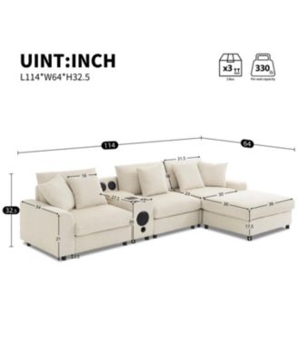 Streamdale Corduroy Sectional Sofa with Bluetooth, Console, USB Charger, Storage, Ottoman