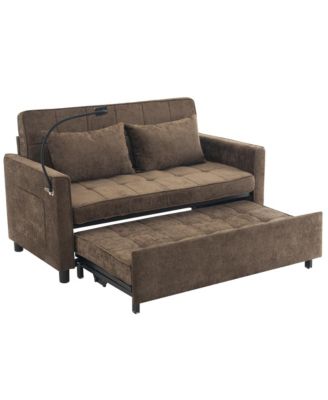 Loveseat Sofa Bed with Reversible Backrest, Side Pockets, USB Ports and Phone Holder