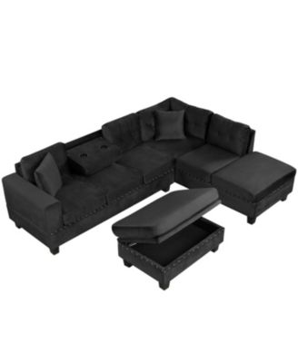 + Sectional Sofa with Storage Ottoman + Fabric (or Leather, if specified) + Storage Feature + Sofa Set