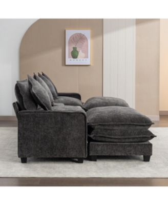 Chenille Sectional Sofa w/Ottomans USB Cup Holders & Storage
