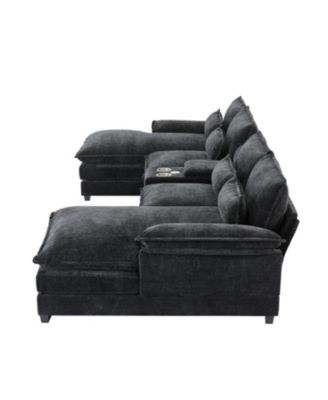 U-Shaped Sectional Sofa with USB & Cup Holders