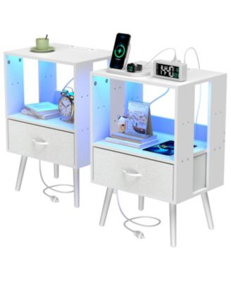 Nightstand with Charging LED & Fabric Drawers