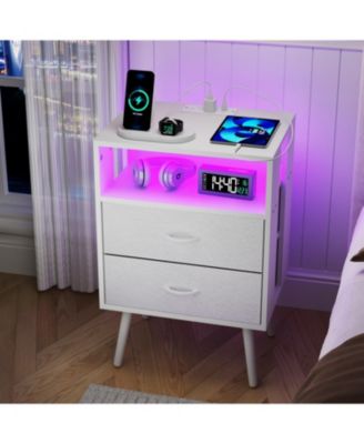 Charging Nightstand with LED & Fabric Drawers