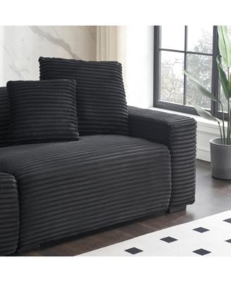 Black Corduroy 4-Seat Sofa with Pillows