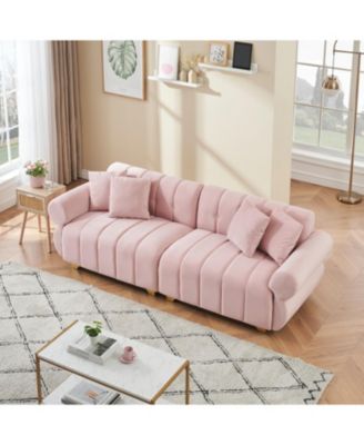 89" Flannelette Metal Feet Sofa Set with Throw Pillows