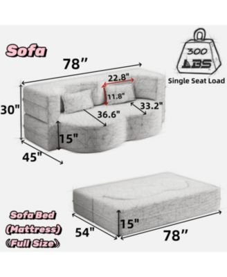 Teddy Fabric Convertible Sleeper Sofa Bed with 2 Pillows - Burgundy