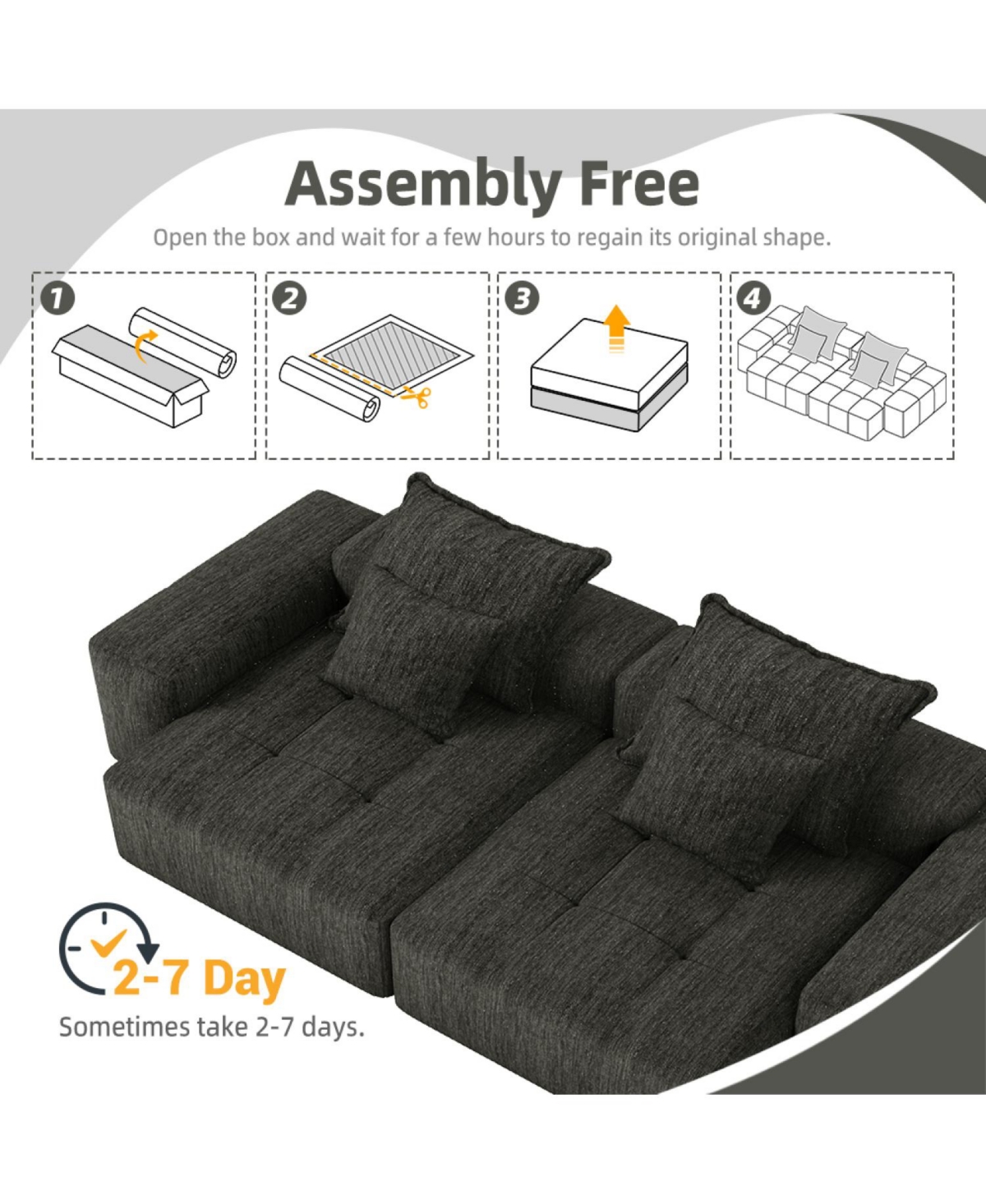 Streamdale Furniture Modern Oversized Modular Sectional Sofa Chenille Fabric Black