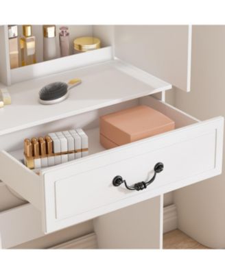 Modern LED Vanity Desk with Stool & Storage - White