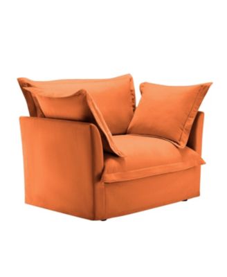 Orange Chenille Slipcovered Armchair with Pillows