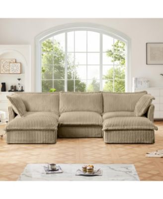 Slipcovered U Shape Sectional Sofa Deep Seat Camel