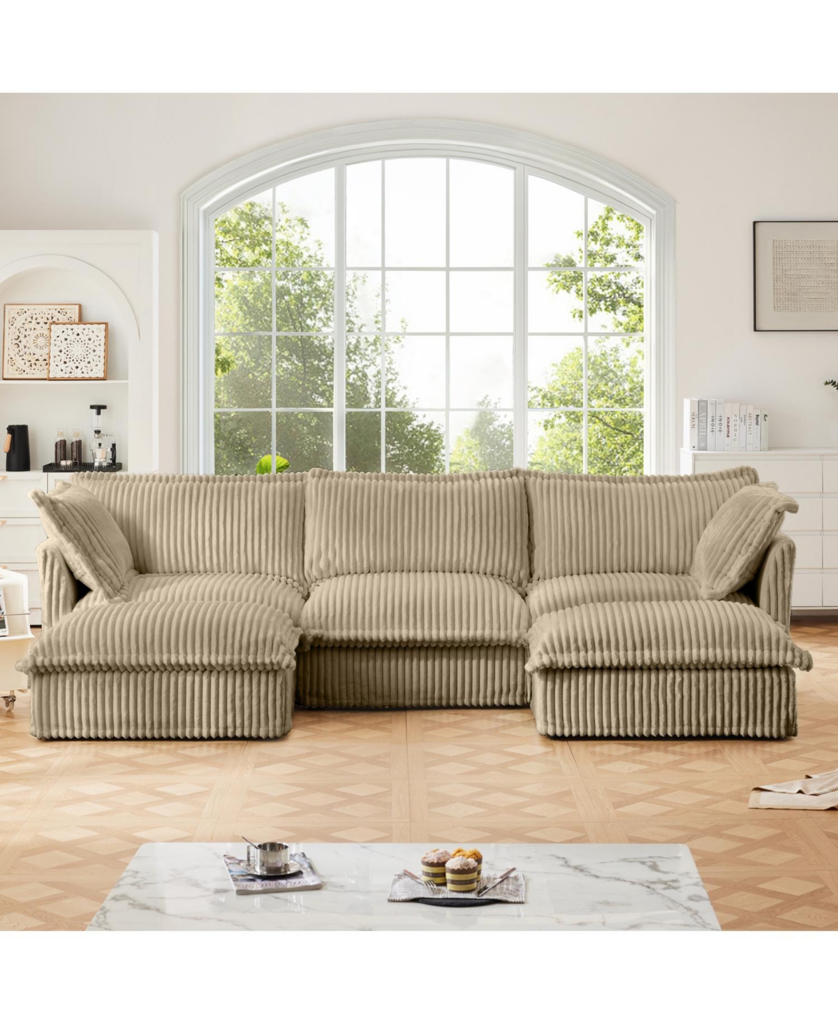 Streamdale Furniture Slipcovered U Shape Sectional Sofa Deep Seat Camel