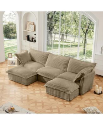Slipcovered U Shape Sectional Sofa Deep Seat Camel