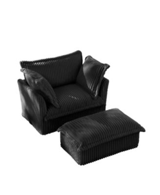 Corduroy Armchair Set with Ottoman