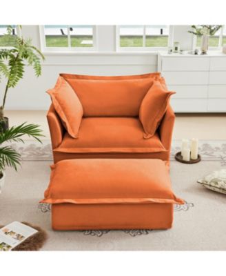 Upholstered Armchair & Ottoman Set (Orange)