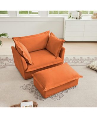 Upholstered Armchair & Ottoman Set (Orange)